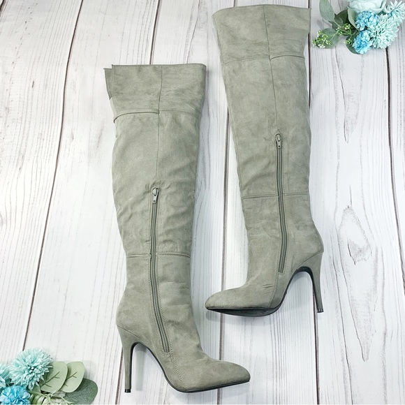 Chinese Laundry Gray Over The Knee Stretch Boots - Picture 2 of 13